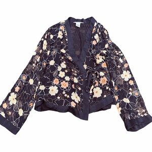 Vintage Edward Floral Silk Sheer Wrap Blouse